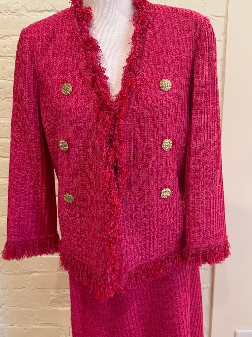 NWT St. John Fringe-Trim Hot Pink Suit